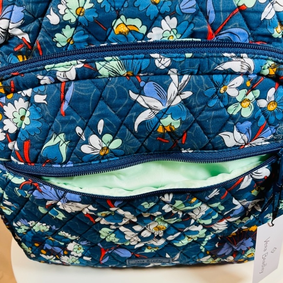 Vera Bradley Essential Large Backpack Laptop Blue Spring Break - Picture 4 of 9
